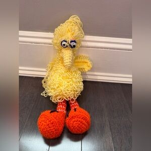 VINTAGE 1978 HANDMADE Sesame Street Big Bird Yellow Crochet Stuffed Animal Toddl